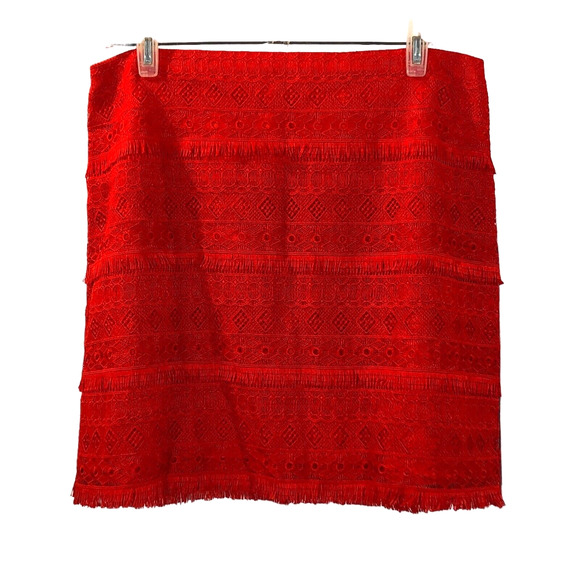 J Crew Skirt Womens Size 10 Mini Short Red Fringe Lace Crochet Back Zip NEW - Picture 1 of 10
